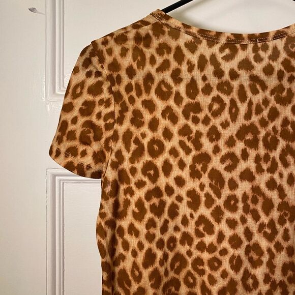 A.L.C. Bambina Leopard Print Short Sleeve Crewneck T-Shirt Brown Sz Small - Picture 8 of 10
